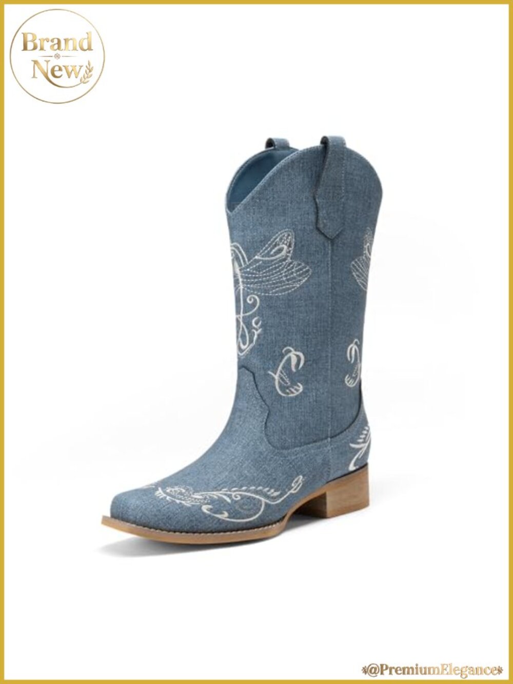 Women's Mid Calf Western Cowboy Boots Square Toe Block Heel